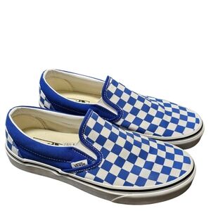 Vans Blue and White Checkered Slip-On Loafers